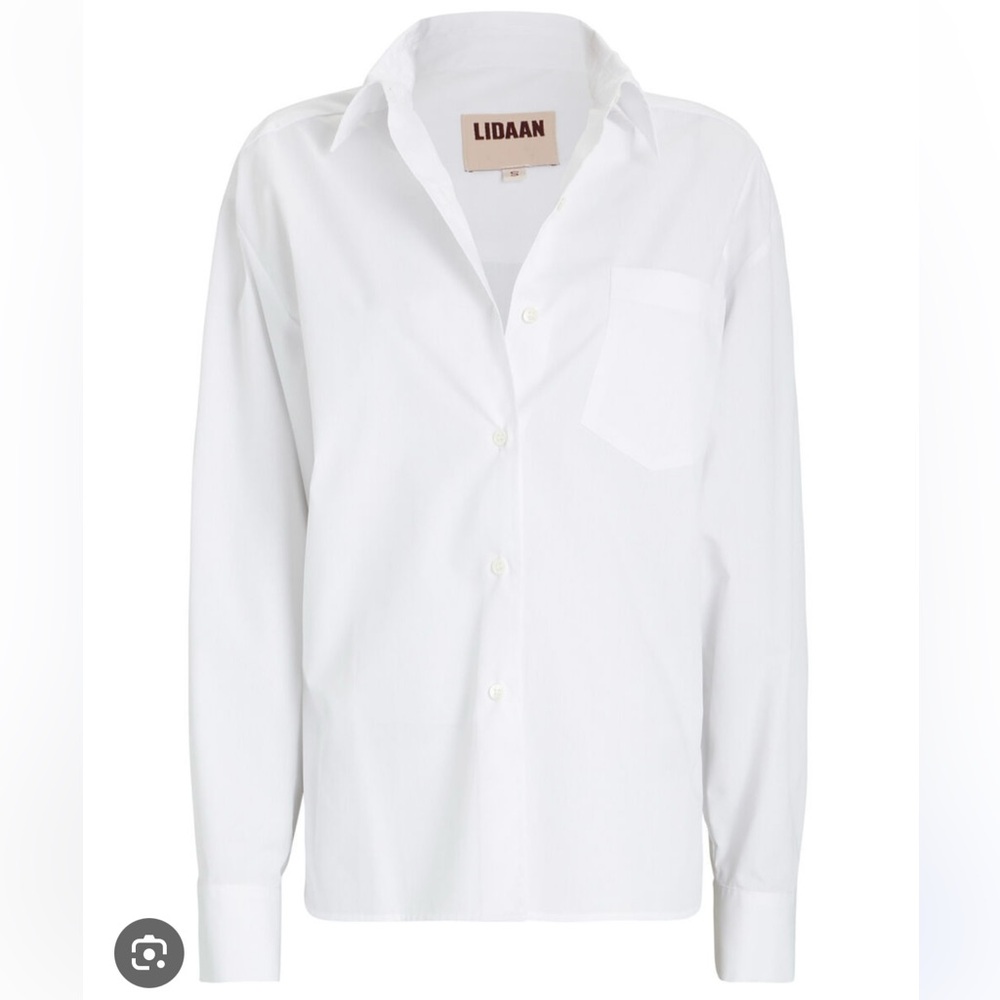LIDAAN oversized white button down shirt with front pocket